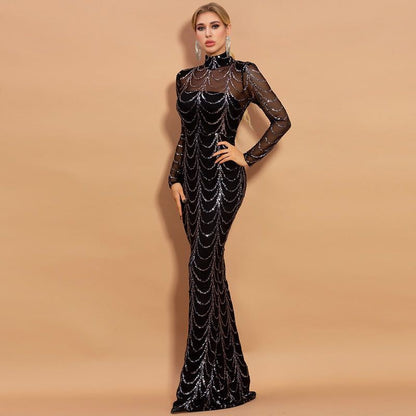 Vestidos largos de lentejuelas para mujer, vestidos de fiesta de manga larga para mujer