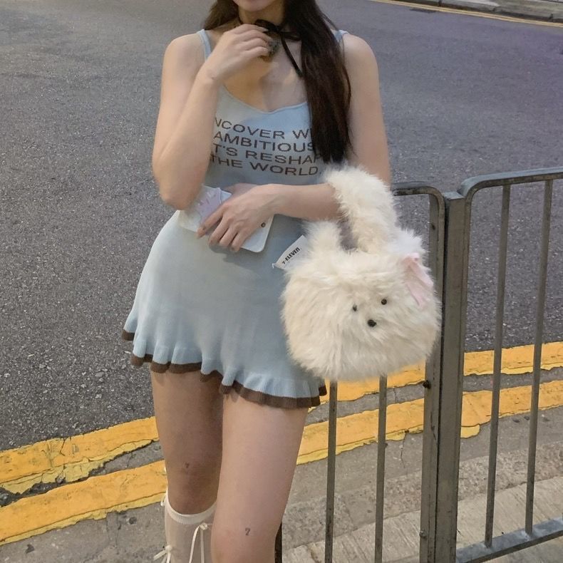 Cute Furry Puppy Bowknot Bag