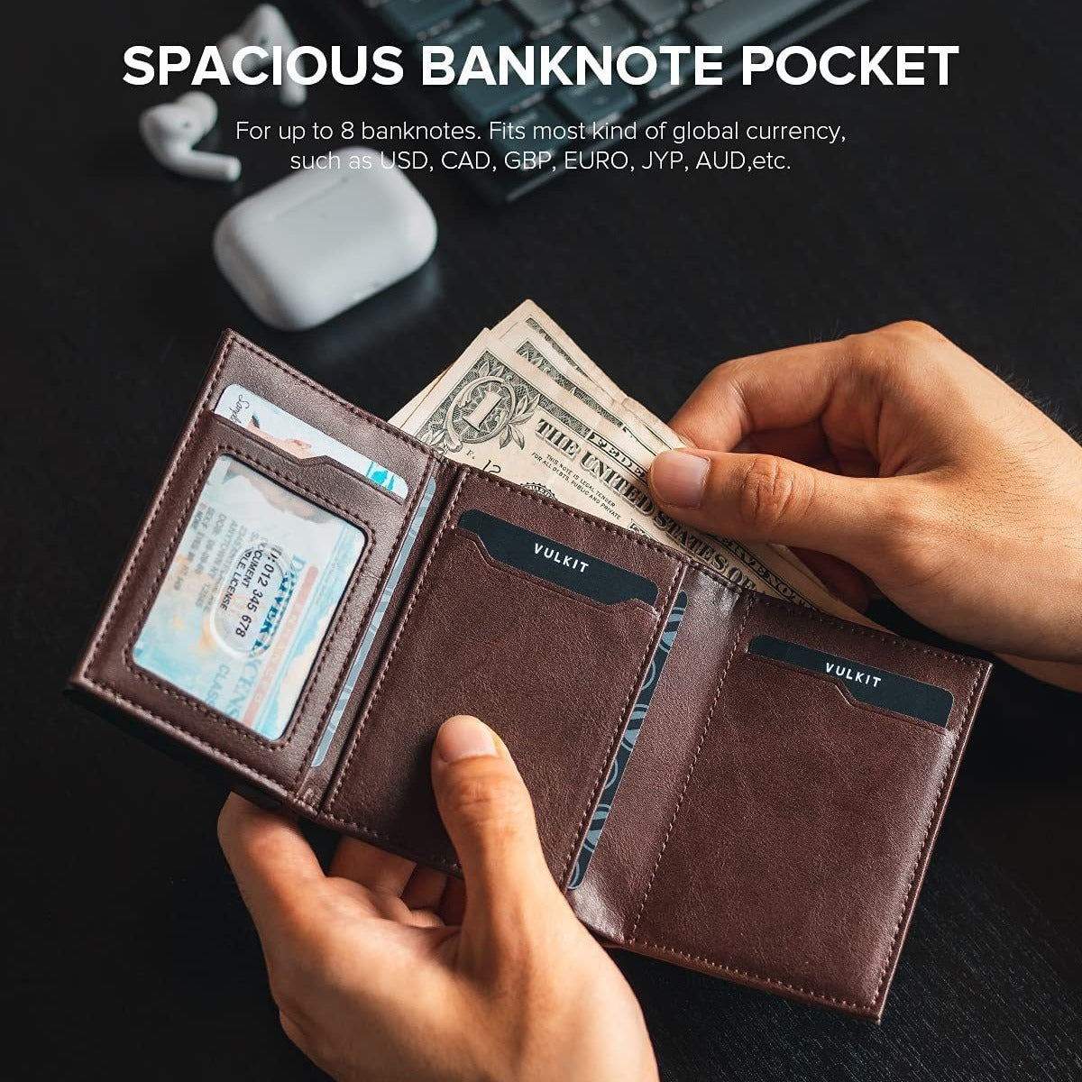Oil Wax Leather Aluminum Alloy Automatic Pop-up Cassette Multi-function Large Capacity Metal Wallet