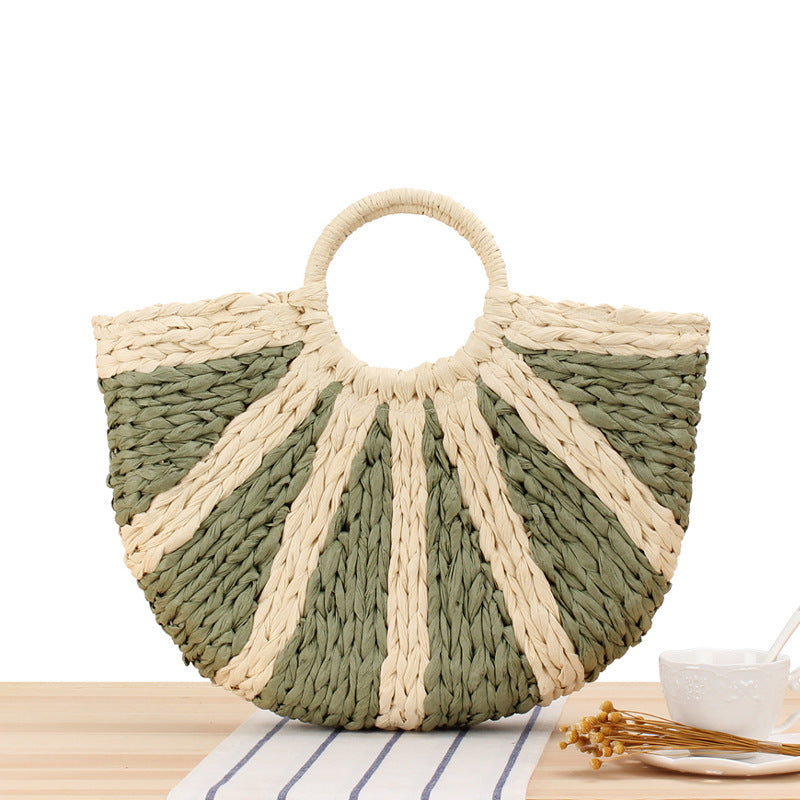 Bolso bandolera de playa redondo de paja tejida