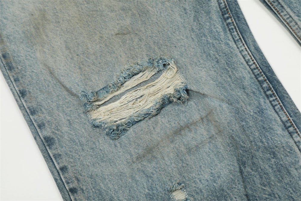Ripped Dirty Denim Baggy Pants Men - BAGMODA