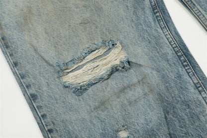 Ripped Dirty Denim Baggy Pants Men - BAGMODA