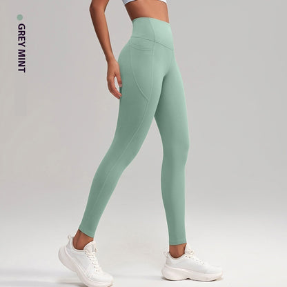 Pantalones de yoga deportivos de cintura alta y tacto nude de tenacidad media para mujer