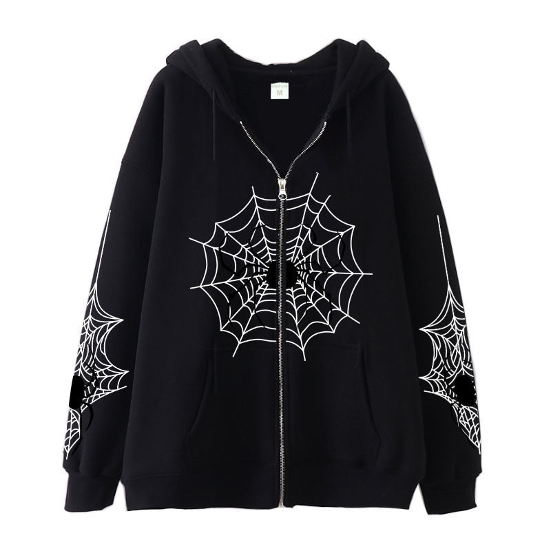 Spider Web Zipper Foreign Trade Sweatshirt Street Fashion Spring And Autumn Hoodie American Retro Casual Jacket For Women