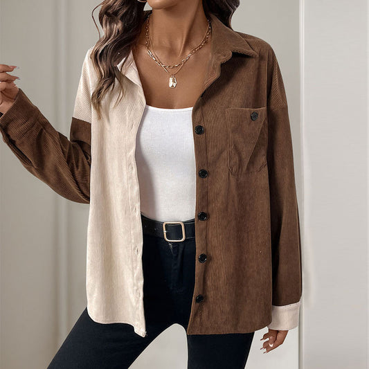 Lapel Cardigan Stitching Contrast Color Thin Coat