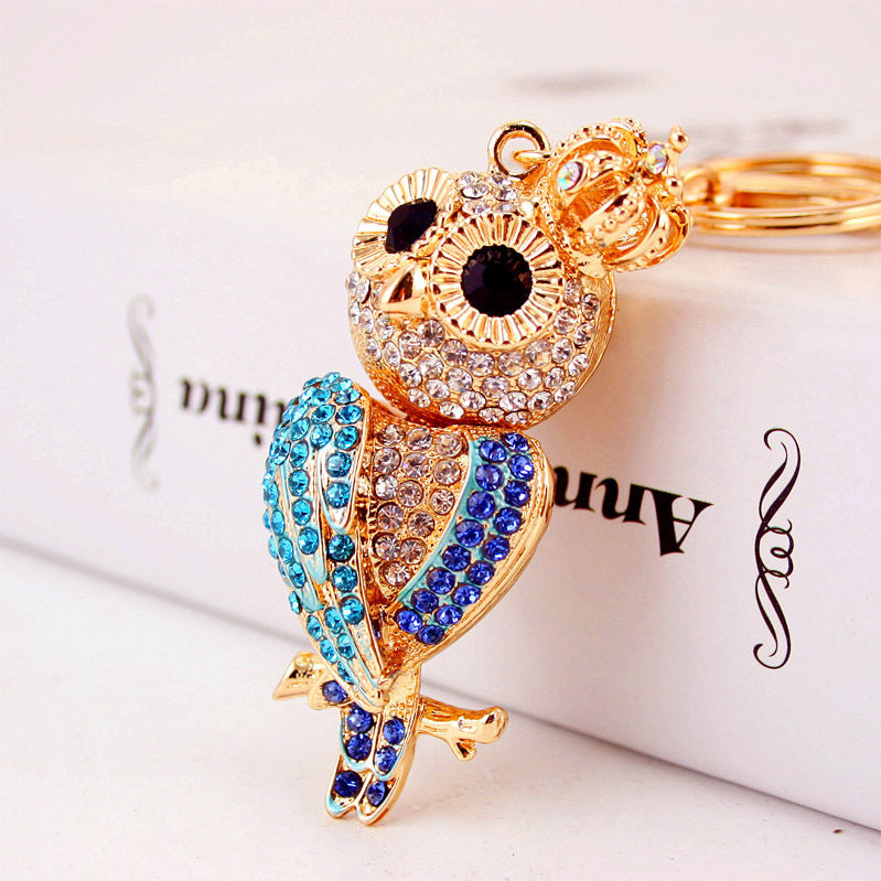 Creative Cartoon Diamond Inlaid Owl Car Keychain Pendant