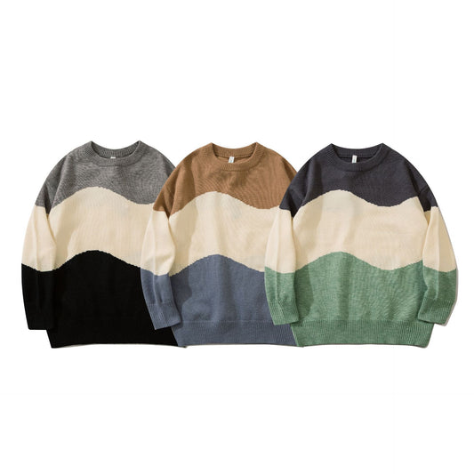 Men's Contrast Color Stitching Crew Neck Knitted Sweater