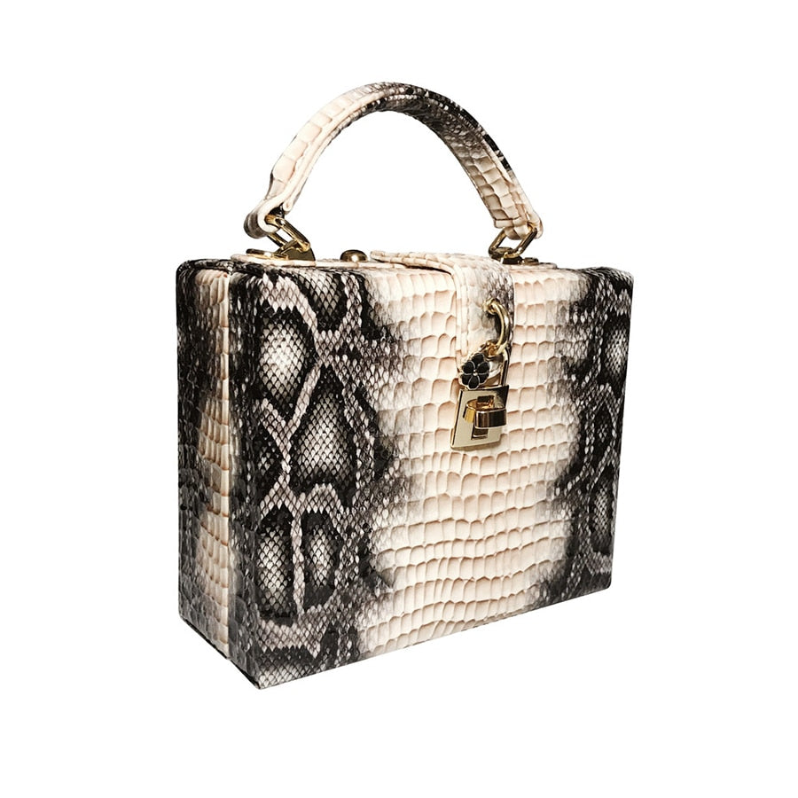 Snake Print Box Handbag