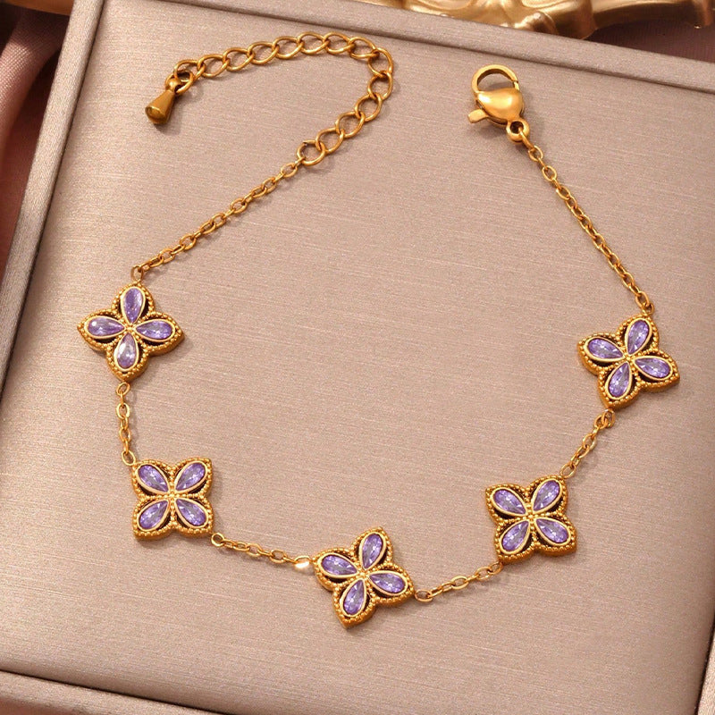 Small Flowers Inlaid Zircon Bracelet For Women