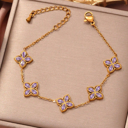 Pulsera de circonitas con incrustaciones de flores pequeñas para mujer