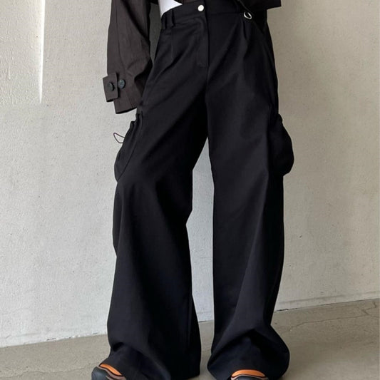 Retro Solid Color Elastic Casual Wide Leg Pants For Women