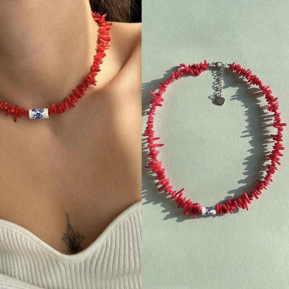 Red New Style Gravel Clavicle Chain Freshwater Pearl Necklace For Women