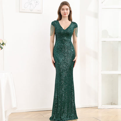 Vestido largo ajustado con lentejuelas para mujer