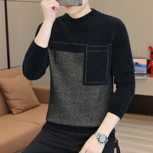 Men's Half-high Collar Sweater Autumn And Winter Mink Fur Thickened Mid Collar Warm