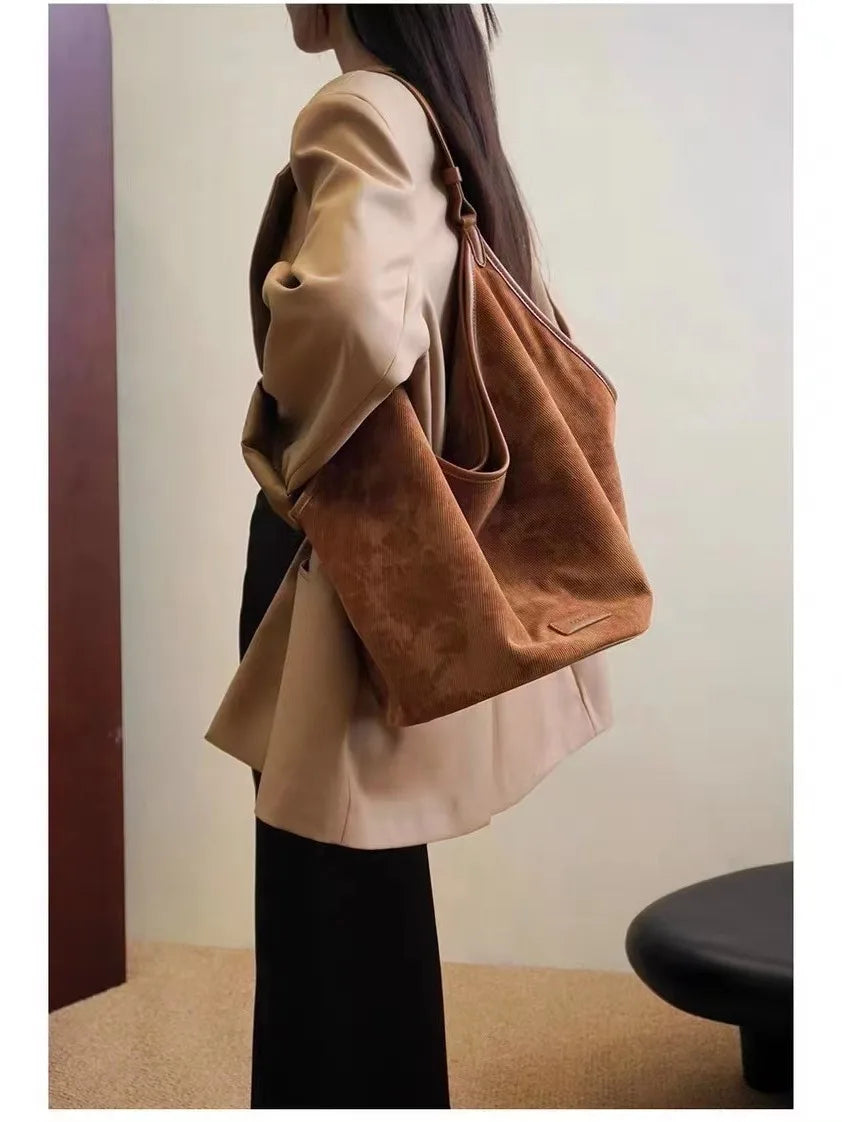 Retro Corduroy Shoulder Tote