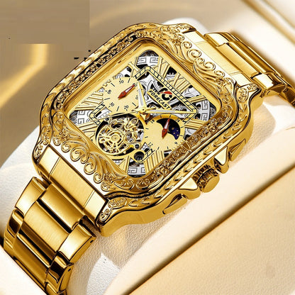 Retro Square Carved Multifunktionale Sechs-Pin Herrenuhr