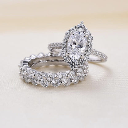 Nuevo conjunto de anillos de circonita ovalada para mujer, joyería de moda europea y americana