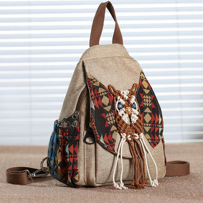 Mochila de lona con borlas