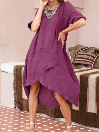 Vestido largo holgado informal de verano con bolsillos y cuello alto para mujer, estilo retro
