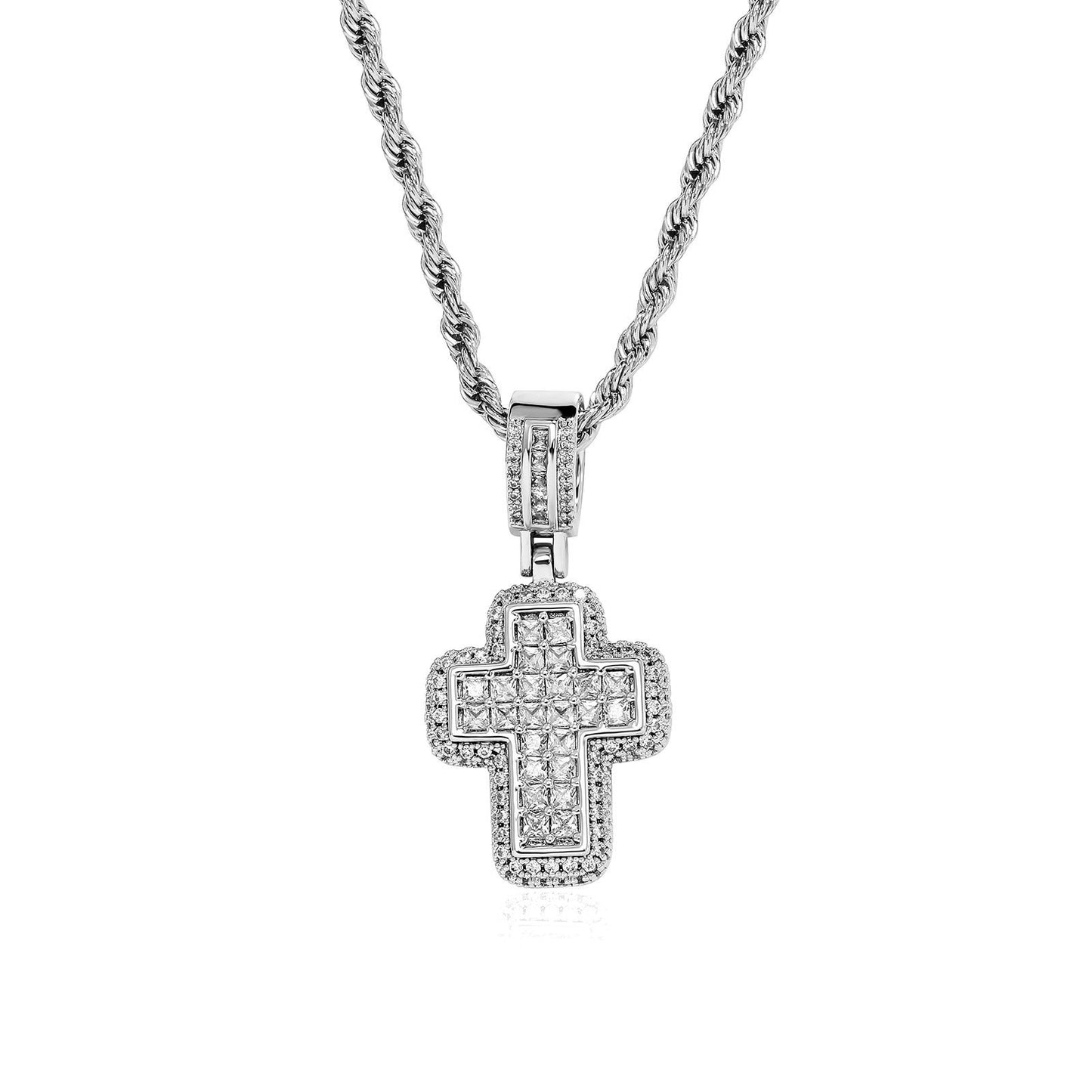 Collar de cruz de circonita cuadrada en T de moda, ligero y lujoso