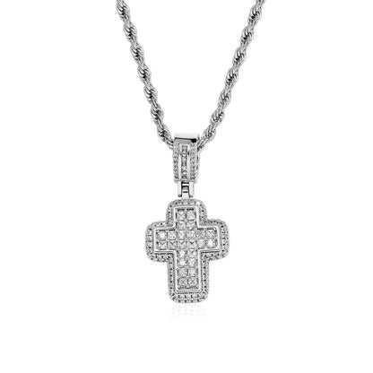 Collar de cruz de circonita cuadrada en T de moda, ligero y lujoso