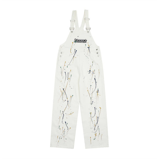 Letter Embroidery Denim Suspender Pants Men - BAGMODA