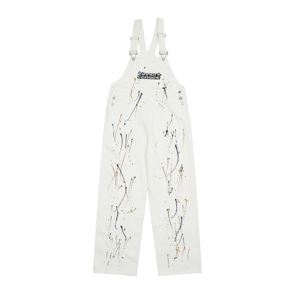 Letter Embroidery Denim Suspender Pants Men - BAGMODA