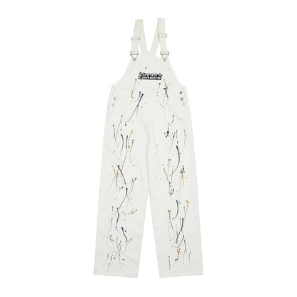 Letter Embroidery Denim Suspender Pants Men - BAGMODA