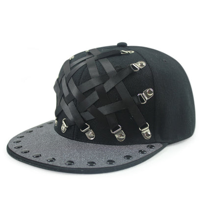 Gorra plana estilo hip hop de cuero en forma de T, estilo punk europeo y americano, para hombres y mujeres