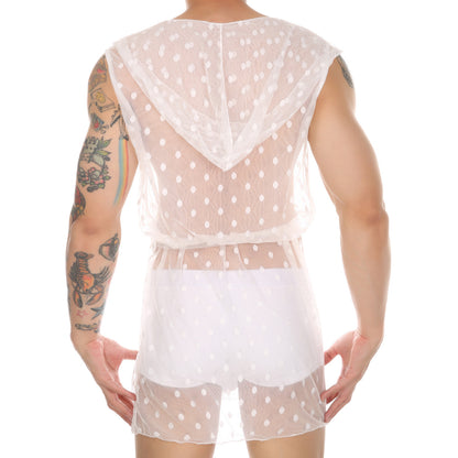 Men's Transparent Fashion Lace Mesh Bathrobe