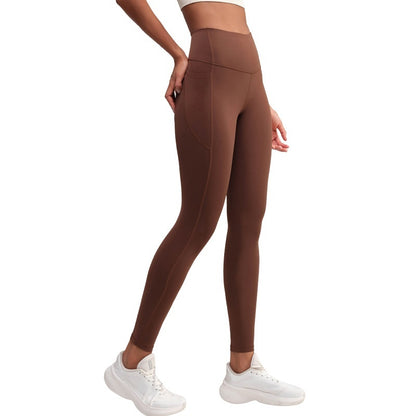 Pantalones de yoga deportivos de cintura alta y tacto nude de tenacidad media para mujer