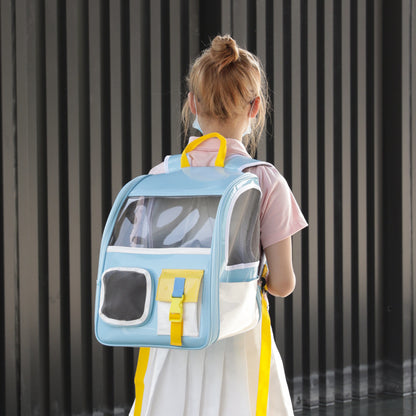 Mochila transparente portátil para viajes al aire libre para mascotas, bolsa de cuero transpirable, suministros para gatos