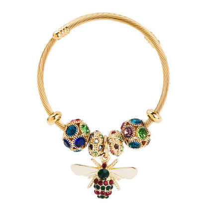 Verstellbares Bienenarmband mit glänzendem Diamanten für Damen in Gold