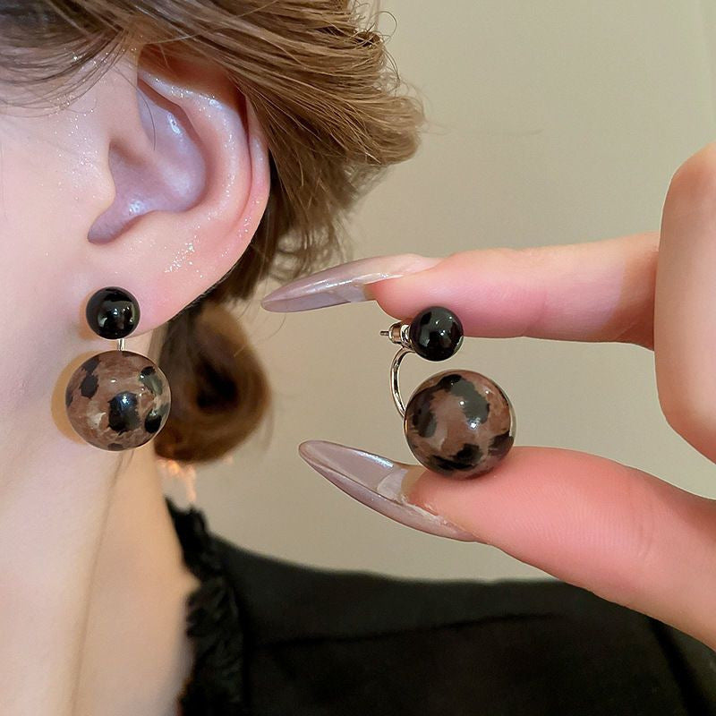 Resin Round Leopard Ear Clip Vintage Unique Earrings