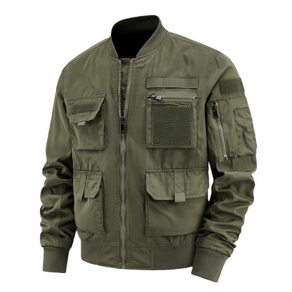 Chaqueta de piloto para hombre, abrigo multibolsillos, chaqueta exterior