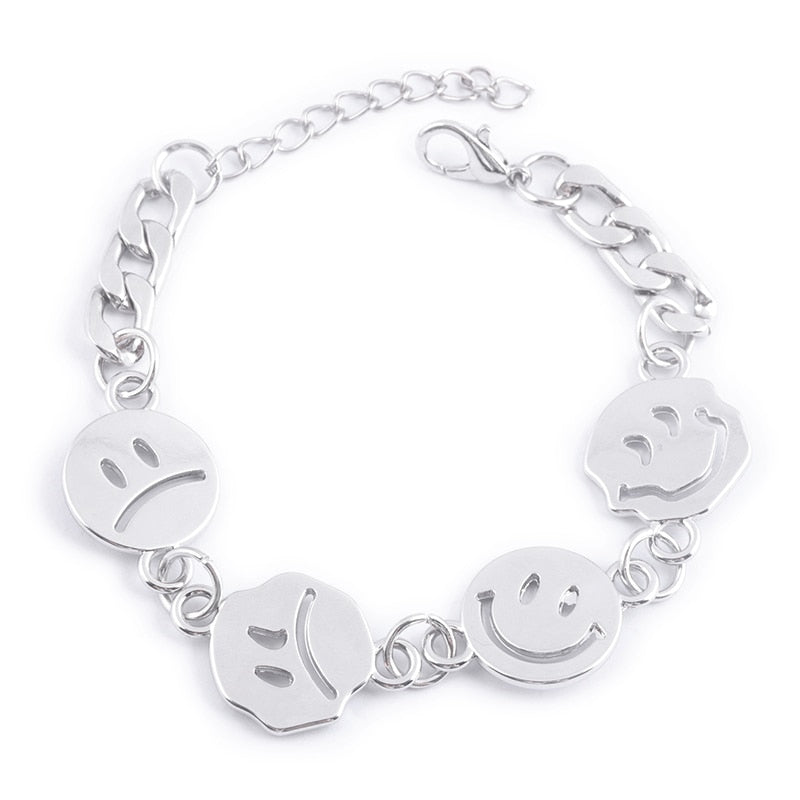 Fashion Happy Smiley Crying Face Charm Bracelet Hip Hop Thick Chain Bangle Bracelets for Women Men Jewelry Accessories