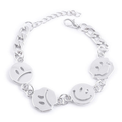 Pulsera con dije de cara sonriente llorando de moda, estilo hip hop, cadena gruesa, para mujeres y hombres, accesorios de joyería. 