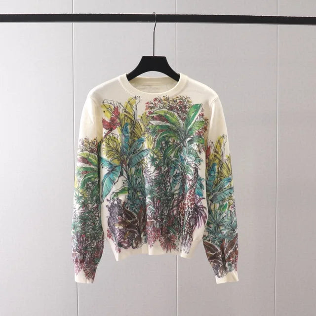 Coconut Tree Print Women Sweater