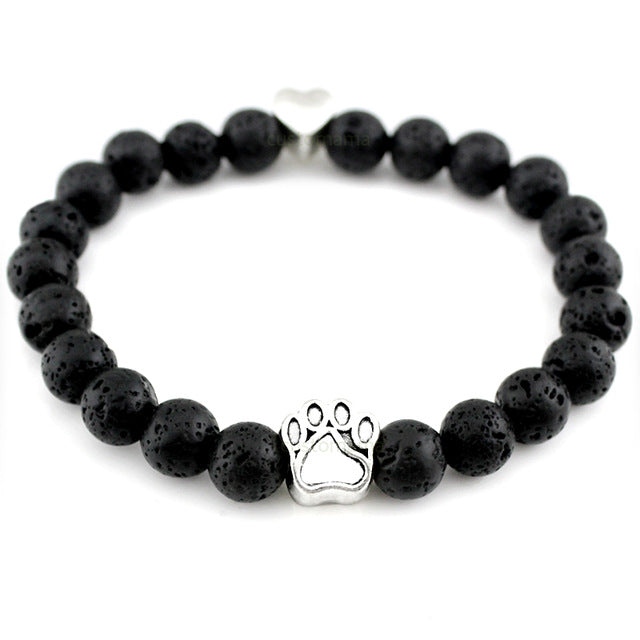 Dogs Cat Paw Natural Stone Lava Beads Bracelets Elastic Rope Fashion Men Women Unisex Wristband Trendy Jewelry