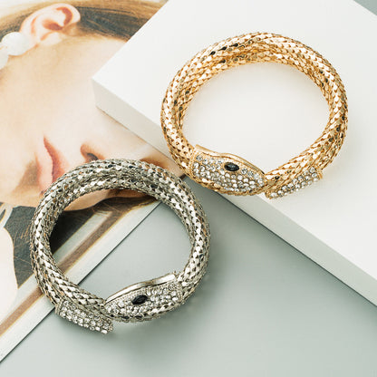 Pulseras de aleación con incrustaciones de diamantes de imitación para hombre y mujer, estilo punk exagerado, con forma de serpiente, estilo retro, joyería