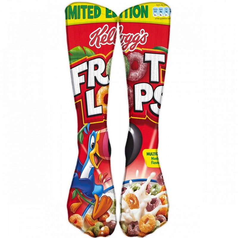 Harajuku Kawaii Socks Man Cotton Cartoon Food Print