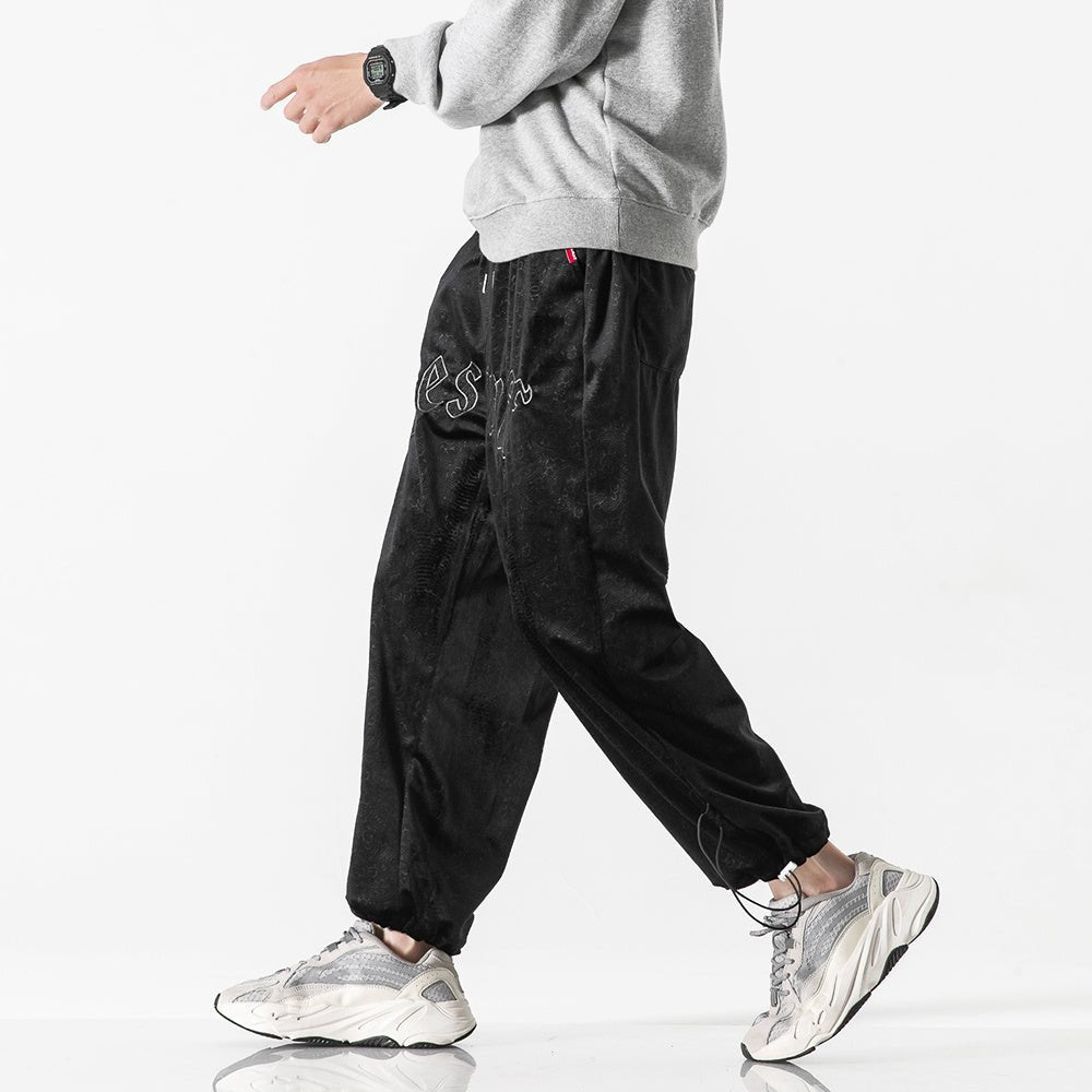 Embossed Velvet Ankle Banded Pants Men - BAGMODA