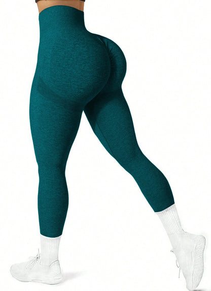 Pantalones de yoga sin costuras con efecto tie-dye color melocotón para mujer, cintura alta, para entrenamiento