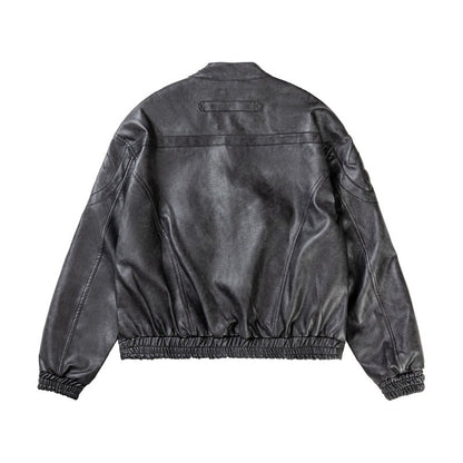 Chaqueta de cuero sintético jaspeado con cuello alto para motocicleta