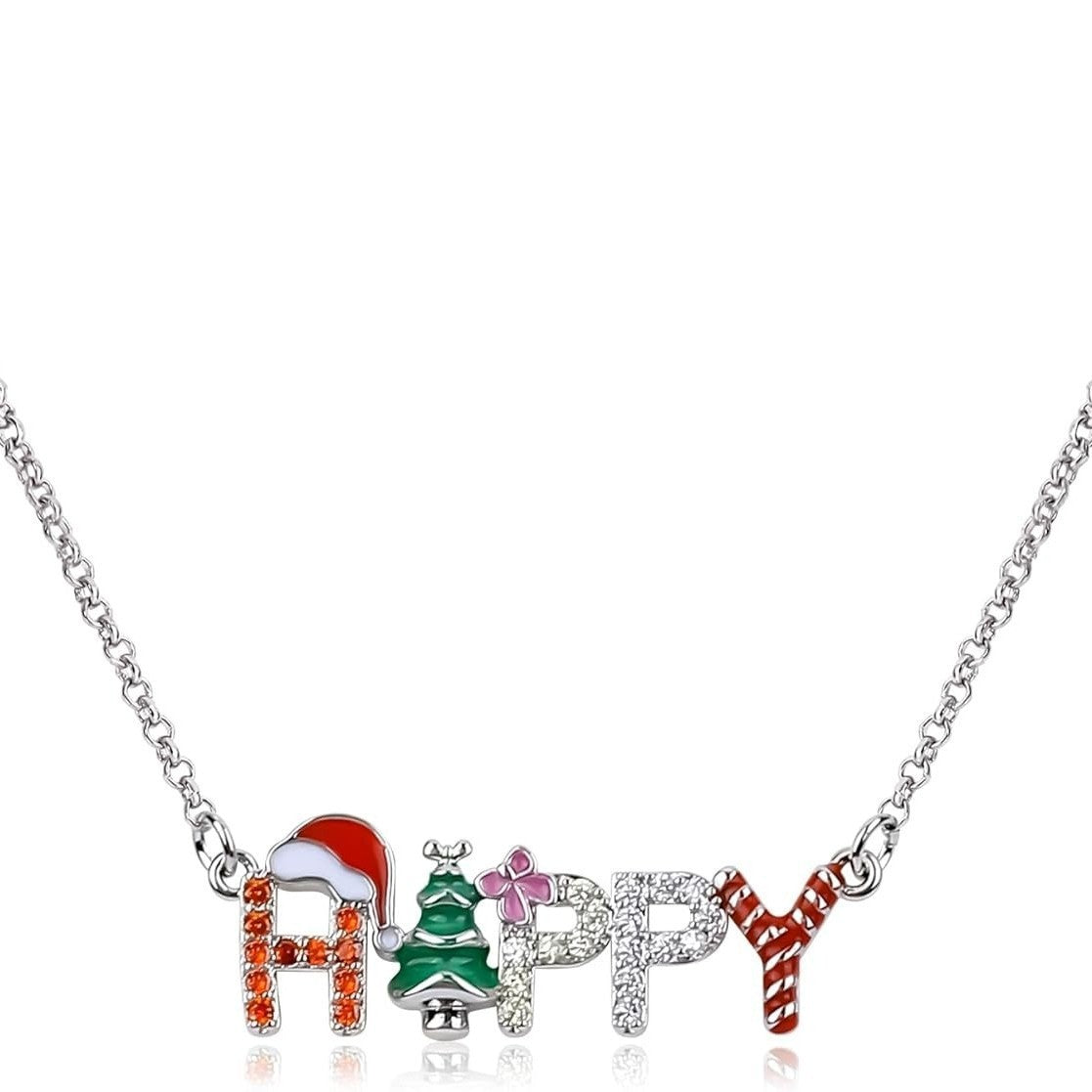 Nuevo y creativo collar con letras de Papá Noel y árbol de Navidad