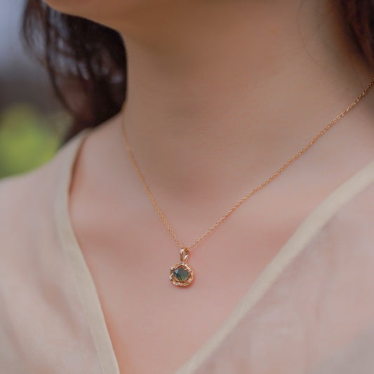 Agete Japanese Style Mild Luxury Jewelry S925 Sterling Silver Necklace Women's All-match Special-interest Design Lianzhi Green Moss Necklace