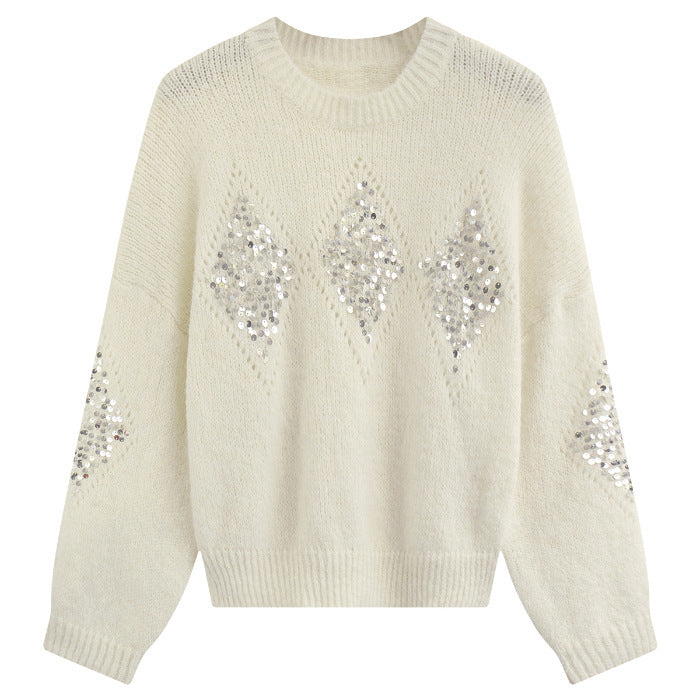 Heavy Embroidery Sequins Loose Sweater Idle Style Loose Outerwear Knitwear