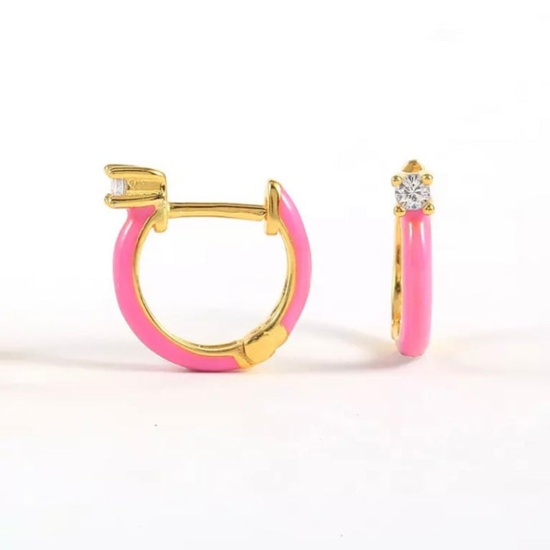 Diamond-embedded Hand-dripping Oil Stylish Simple And Versatile Creative Earrings