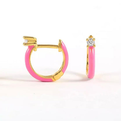 Pendientes creativos, sencillos y versátiles con diamantes incrustados que gotean aceite a mano.