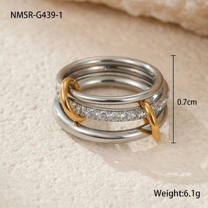 Anillo de acero inoxidable apilado con baño de oro de 18 quilates, joyería personalizada exagerada para la mano.